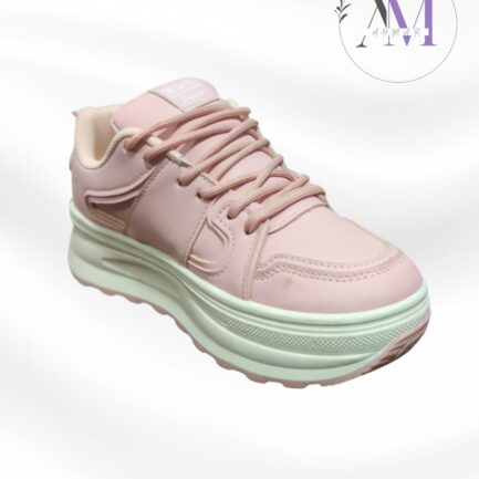 Baby Pink Chunky Sneakers with Pearl Chain Detail For Women