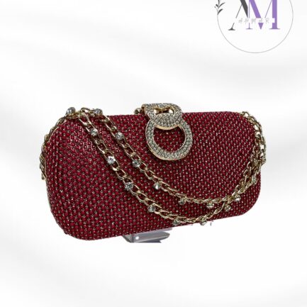 Luxury Party/Bridal Clutch with Fresh Stones & Metal Chain For Women